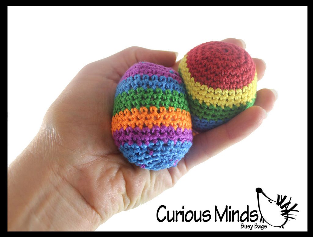 LAST CHANCE - LIMITED STOCK  - SALE - Rainbow Knit Kick Balls - Sack Footbag Game Balls - Crunchy Sensory Toy