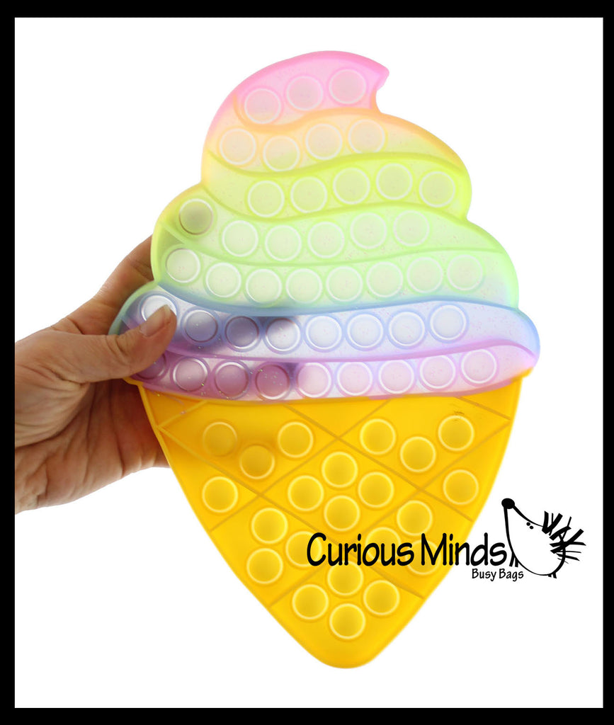 LAST CHANCE - LIMITED STOCK - SALE  - Jumbo Ice Cream Cone Theme Bubble Pop Game - Glitter Rainbow Big Huge Silicone Push Poke Bubble Wrap Fidget Toy - Press Bubbles to Pop - Bubble Popper Sensory Stress Toy