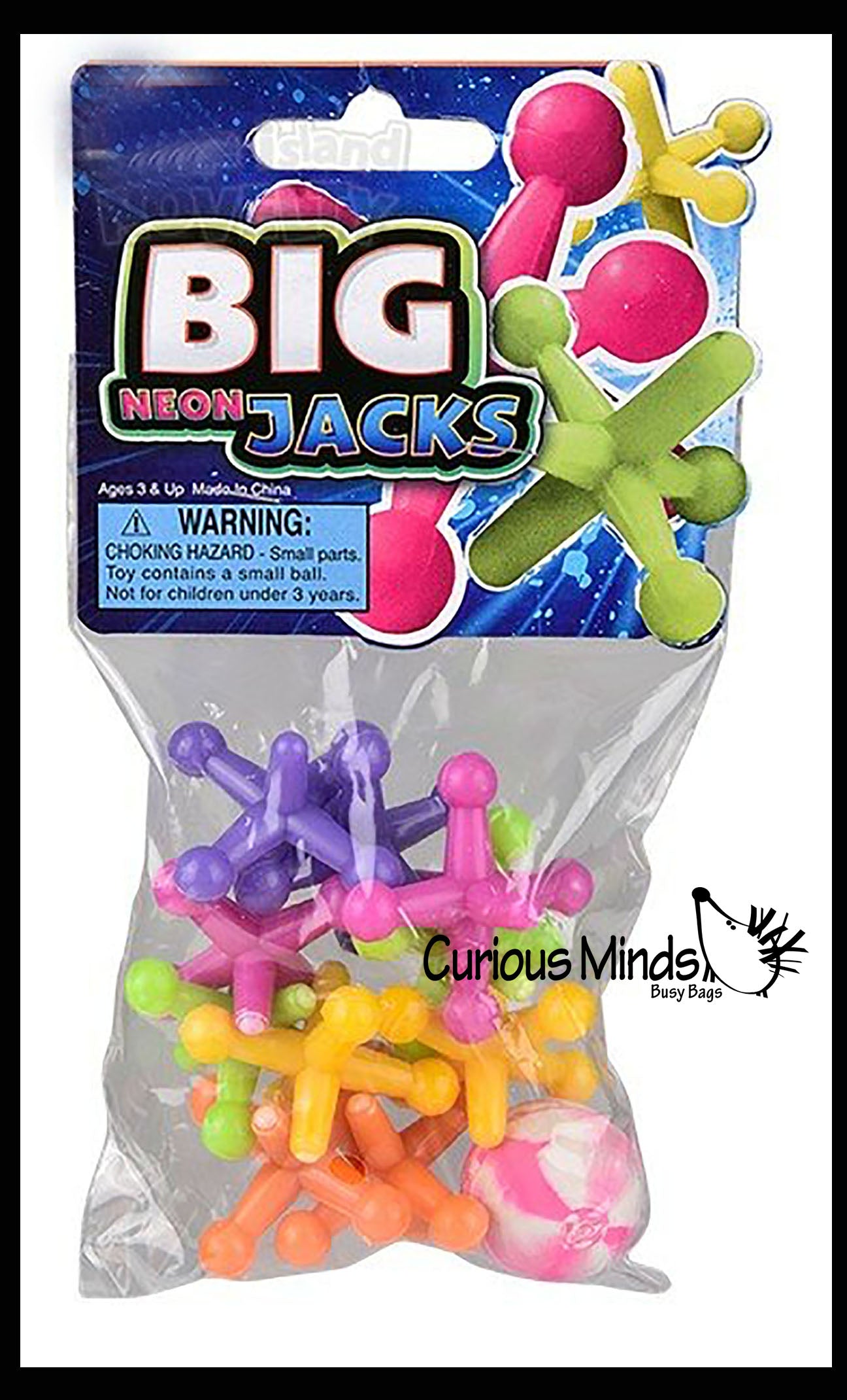 Large Neon Plastic Jacks Game Sets - Classic Game - Party Favors - Gift Bags - Prizes