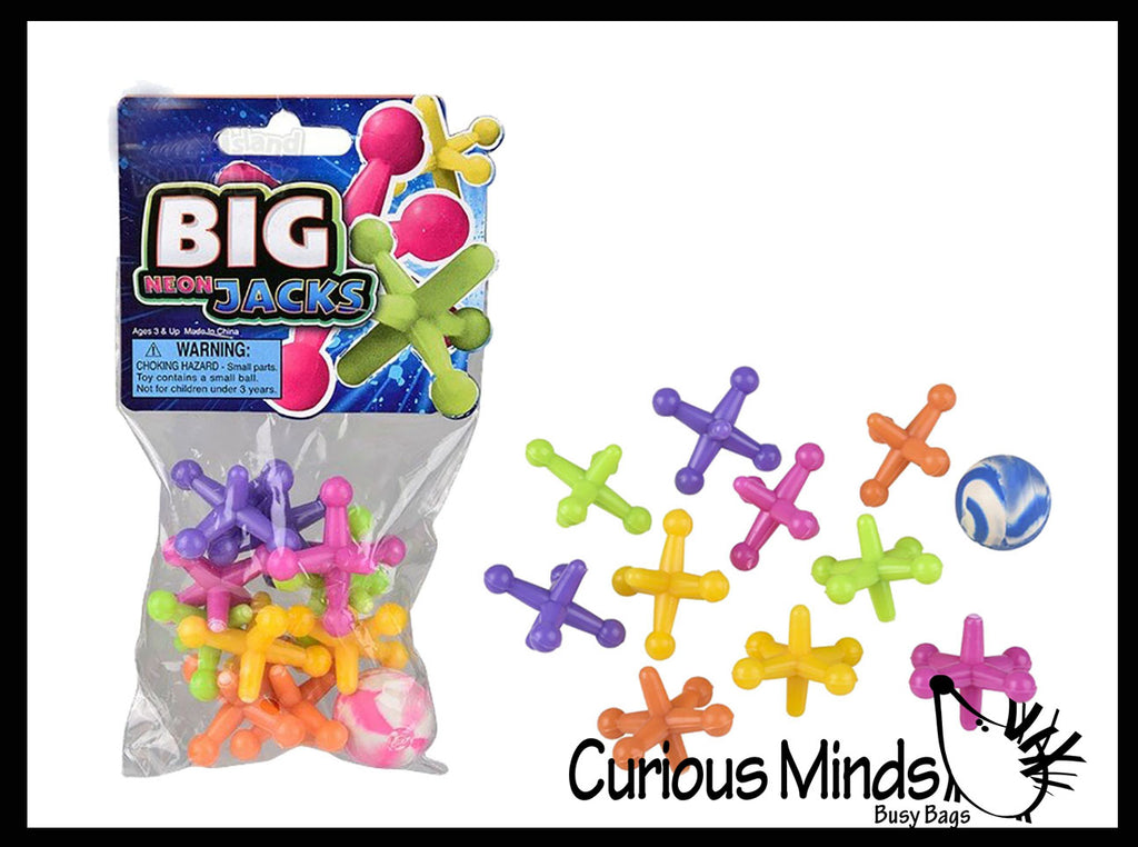 Large Neon Plastic Jacks Game Sets - Classic Game - Party Favors - Gift Bags - Prizes