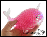 Jumbo Light Up Narwhal Water Bead Filled Squeeze Stress Ball  -  Sensory, Stress, Fidget Toy