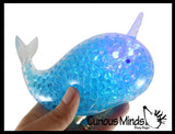 Jumbo Light Up Narwhal Water Bead Filled Squeeze Stress Ball  -  Sensory, Stress, Fidget Toy