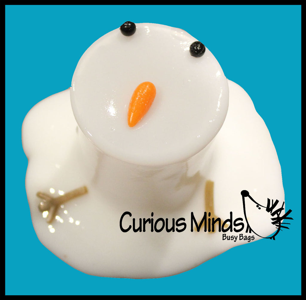 Melting Snowman Slime - White Slime with Snow Man Parts - Eyes, Stick Arms and Carrot Nose - Christmas Party Favor