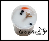 Melting Snowman Slime - White Slime with Snow Man Parts - Eyes, Stick Arms and Carrot Nose - Christmas Party Favor