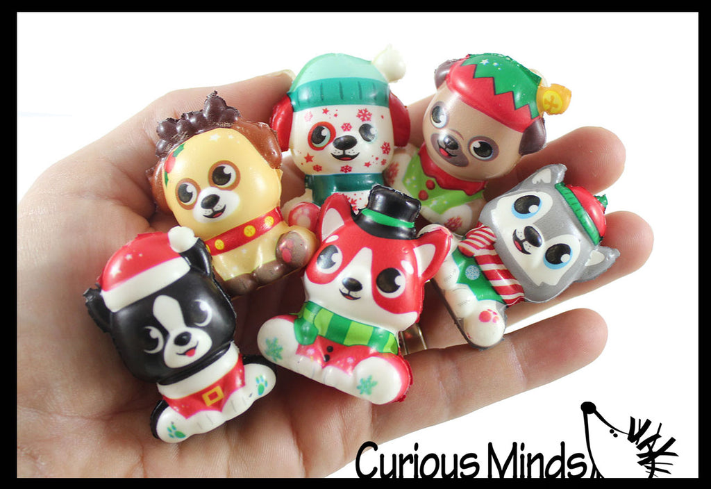 Mini Dog Winter Puppy Animal Themed Slow Rise Squishy Toys - (6 Styles) Memory Foam Squish Stress Ball - Winter Christmas