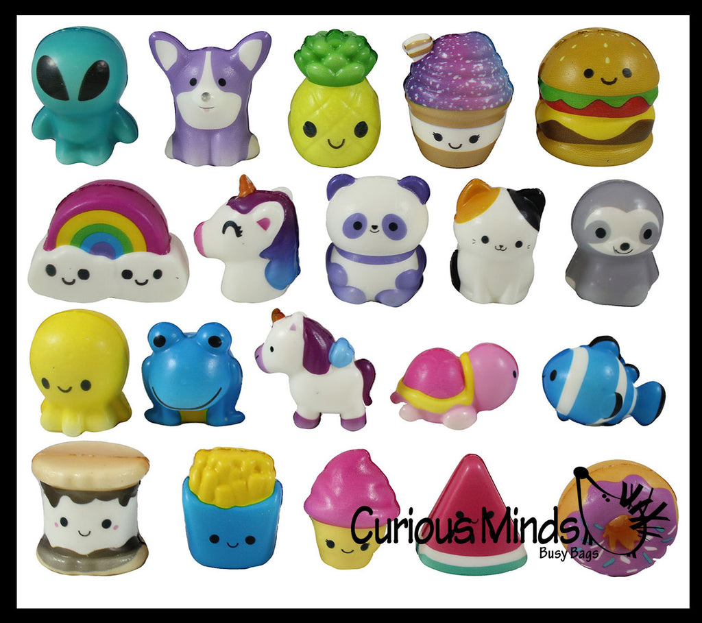 Cute Micro Slow Rise Squishy Toys - Mini Tiny Animals and Foods - Memory Foam Party Favors, Prizes, OT