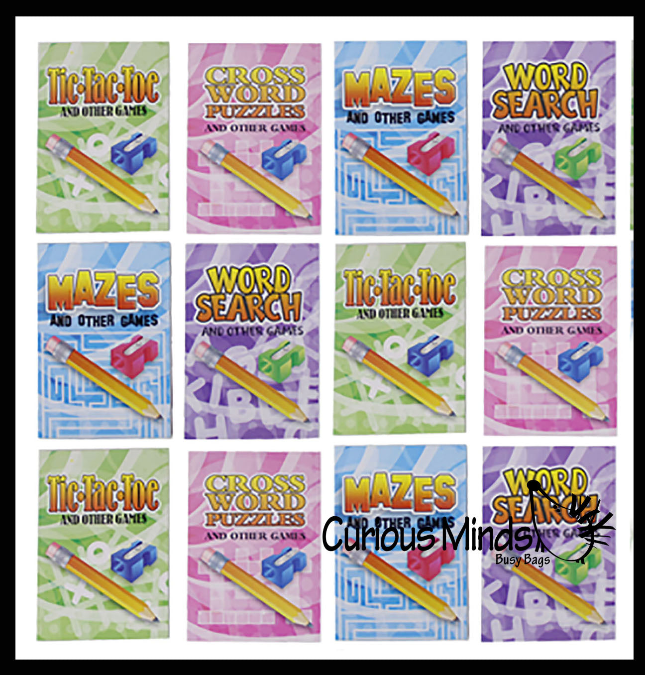 Mini Puzzle Books - Tiny Maze/Crossword/Word Search/Tic-Tac-Toe - Travel Fun Game - Party Favors Prizes Rewards