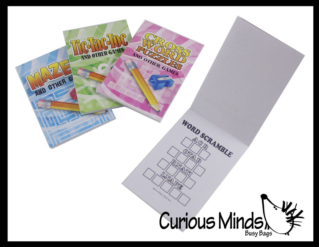 Mini Puzzle Books - Tiny Maze/Crossword/Word Search/Tic-Tac-Toe - Travel Fun Game - Party Favors Prizes Rewards