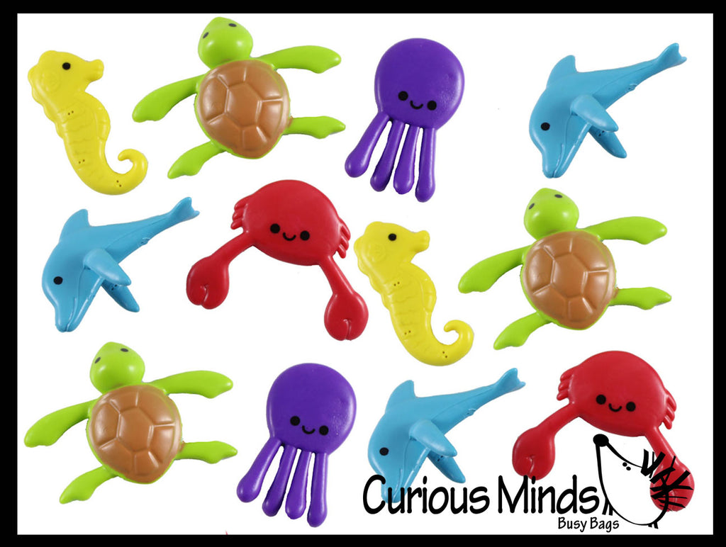 Tiny Sea Creature Bendable Fidget Toys - Cute Mini Ocean Animal Figurines - Party Favors, Prizes, Egg Fillers Octopus Turtle Crab Seahorse Dolphin