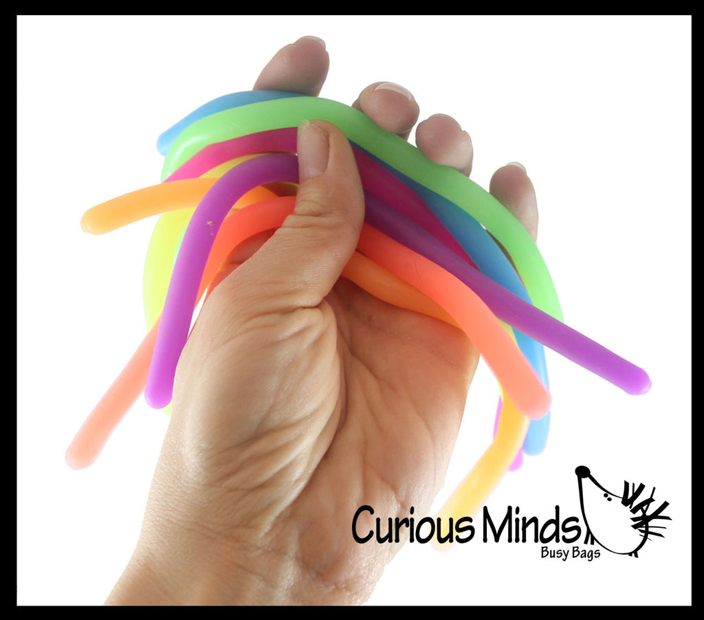 Mini Stretchy String Fidget Toy- Worm Noodle Strings Fidget Toy - 8" Long, Thick, Build Resistance for Strengthening Exercise, Pull, Stretchy, Fiddle