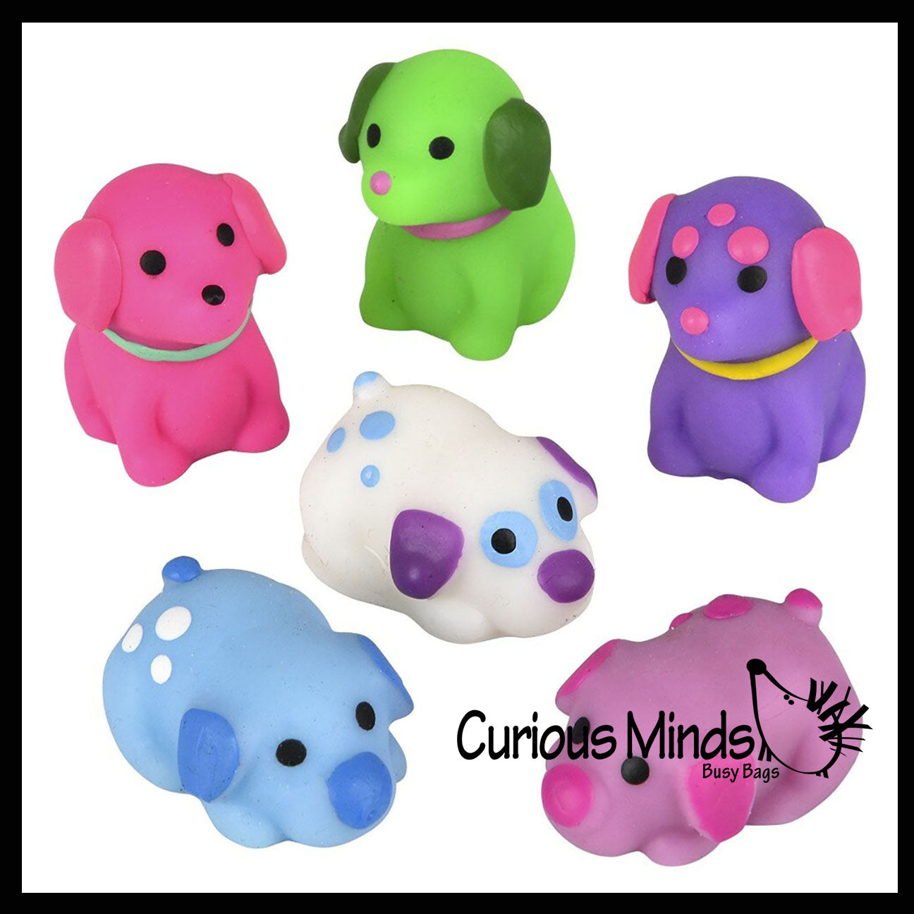 Set of 6 Dog Mochi Squishy Animals - Kawaii - Cute Individually Boxed Wrapped Toys - Sensory, Stress, Fidget Party Favor Toy