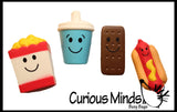LAST CHANCE - LIMITED STOCK  - Cute Movie Theater Food Snacks Squishy Slow Rise Foam Characters -  Drink, Popcorn, Hot Dog and Ice Cream Sandwich Scented Sensory, Stress, Fidget Toy