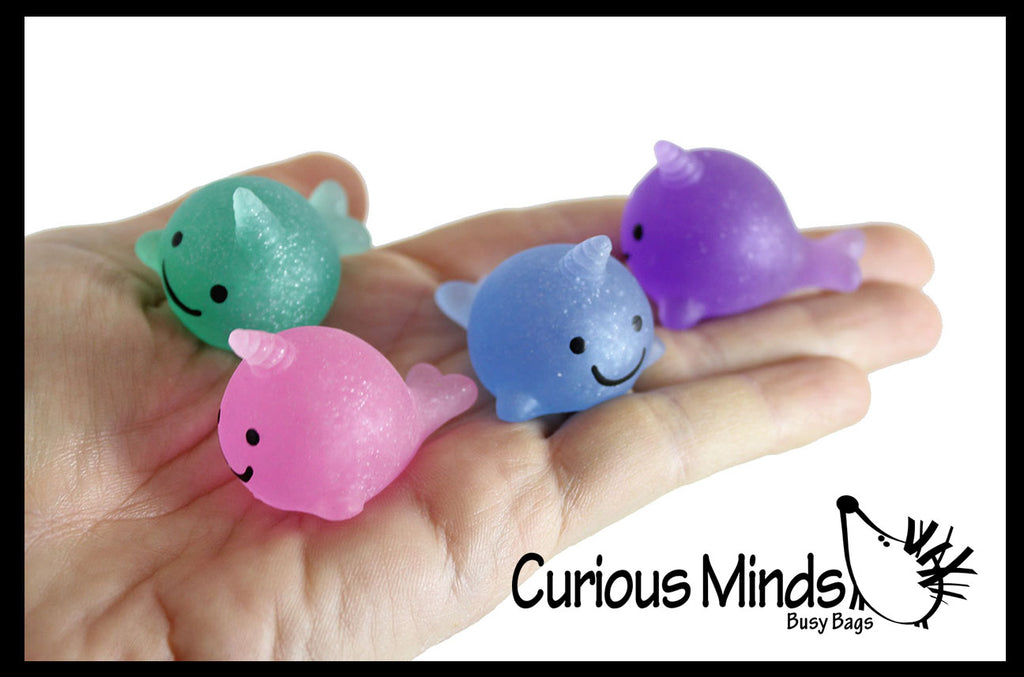 Narwhal Animal Mochi Squishy  - Adorable Cute Kawaii - Individually Wrapped Toys - Sensory, Stress, Fidget Party Favor Toy - Whale