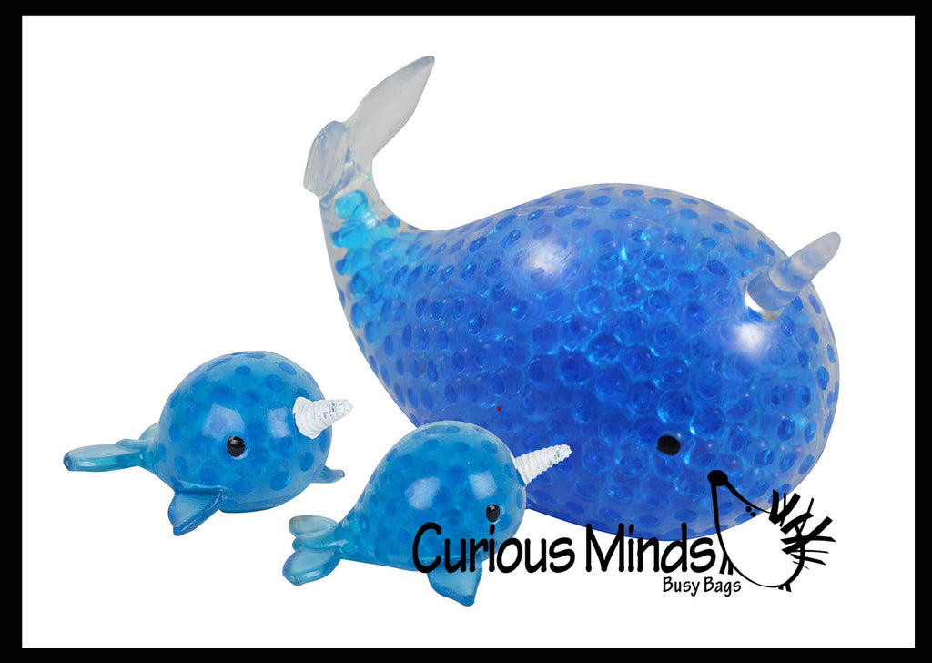 Mommy and Babies Narwhal Family Set - Water Bead Filled Squeeze Stress Ball  -  Sensory, Stress, Fidget Toy