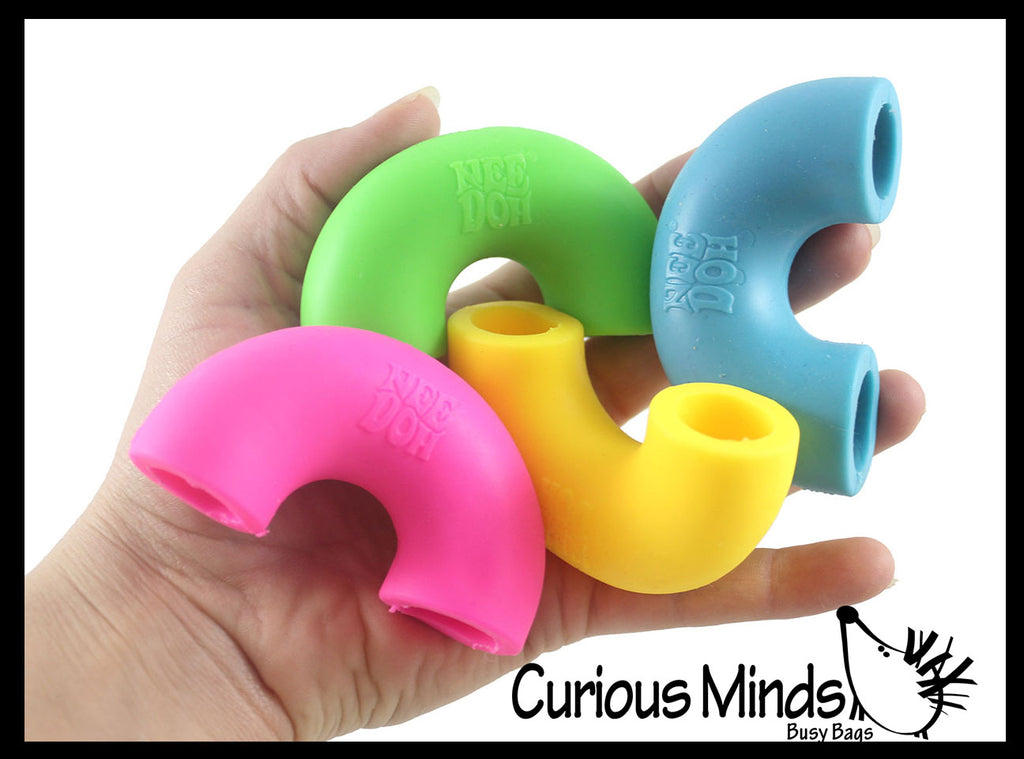 NeeDoh Mac and Squeeze Cheese - 4 Stretchy Elbow Noodle Strings Fidget Toy - Thick, Build Resistance for Strengthening Exercise, Pull, Stretchy, Fiddle Nee Doh