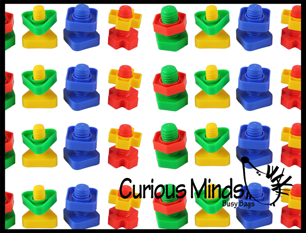 96 Piece Bag of Nuts and Bolts Toy - Jumbo Plastic Matching Fine Motor Toy