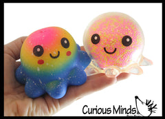 2 Octopi Stress Balls - Doh and Light Up Octopus - Air and Styrofoam Bead Filled Squeeze Stress Balls  -  Sensory, Stress, Fidget Toy Super Soft