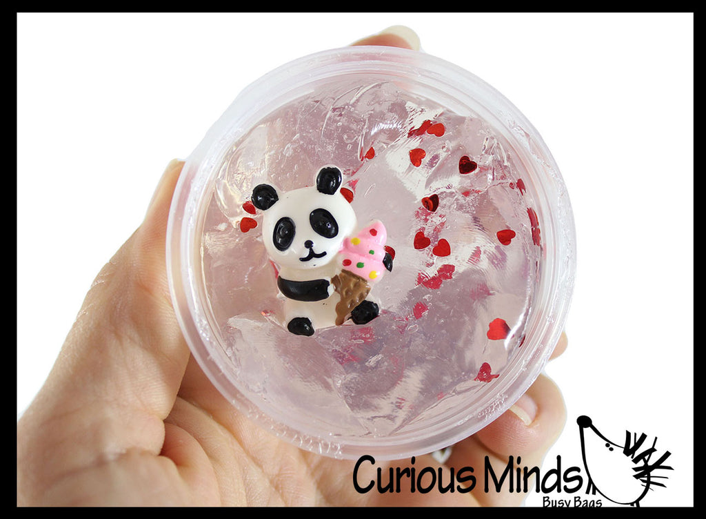 LAST CHANCE - LIMITED STOCK - Panda Putty - Thick Clear Slime with Panda Figurine  - Container - Putty - Goo - Heart Sprinkle