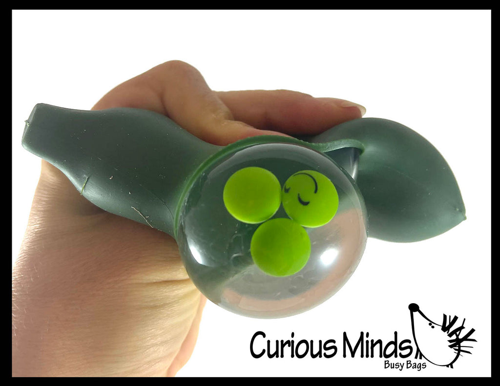 Large Pea Pod Squishy Fidget - Hide and Seek Pop Out -  Water Gel Filled Squeeze Stress Ball  -  Sensory, Stress, Fidget Toy