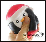Large Penguin with Santa hat Slow Rise Squishy Toy - Memory Foam Squish Stress Ball - Winter Christmas