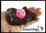 Pig Pen - Pigs in Mud Slime - 2 Piggy Mochi and Brown Mudd Putty - Adorable Pig Lover Gift