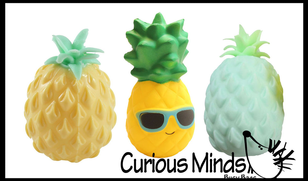 Set of 3 Cute Pineapple Stress Balls -  Sensory, Stress, Fidget Toy Super Soft - Water Bead - Foam - Fruit