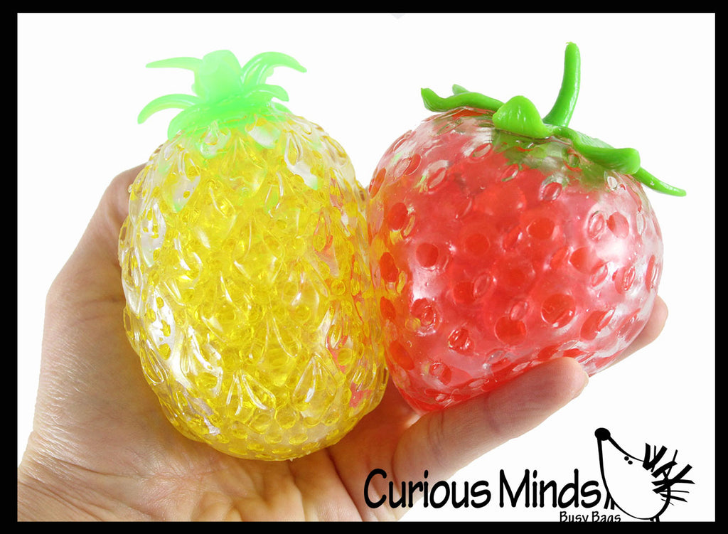2 Fruit Set - Strawberry and Pineapple, Fruit Water Bead Filled Squeeze Stress Ball  -  Sensory, Stress, Fidget Toy