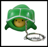 Fun Pop-Out Turtle Fidget Keychain Toy - Squeeze to Pop Head out of Shell - Chain Clip OT
