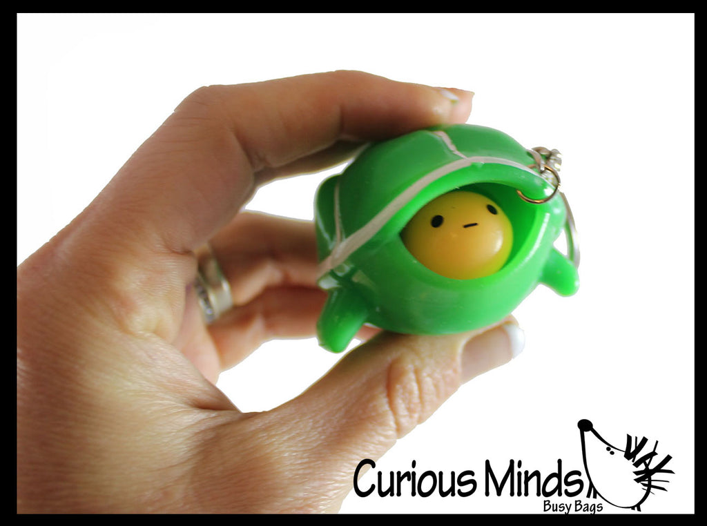 Fun Pop-Out Turtle Fidget Keychain Toy - Squeeze to Pop Head out of Shell - Chain Clip OT