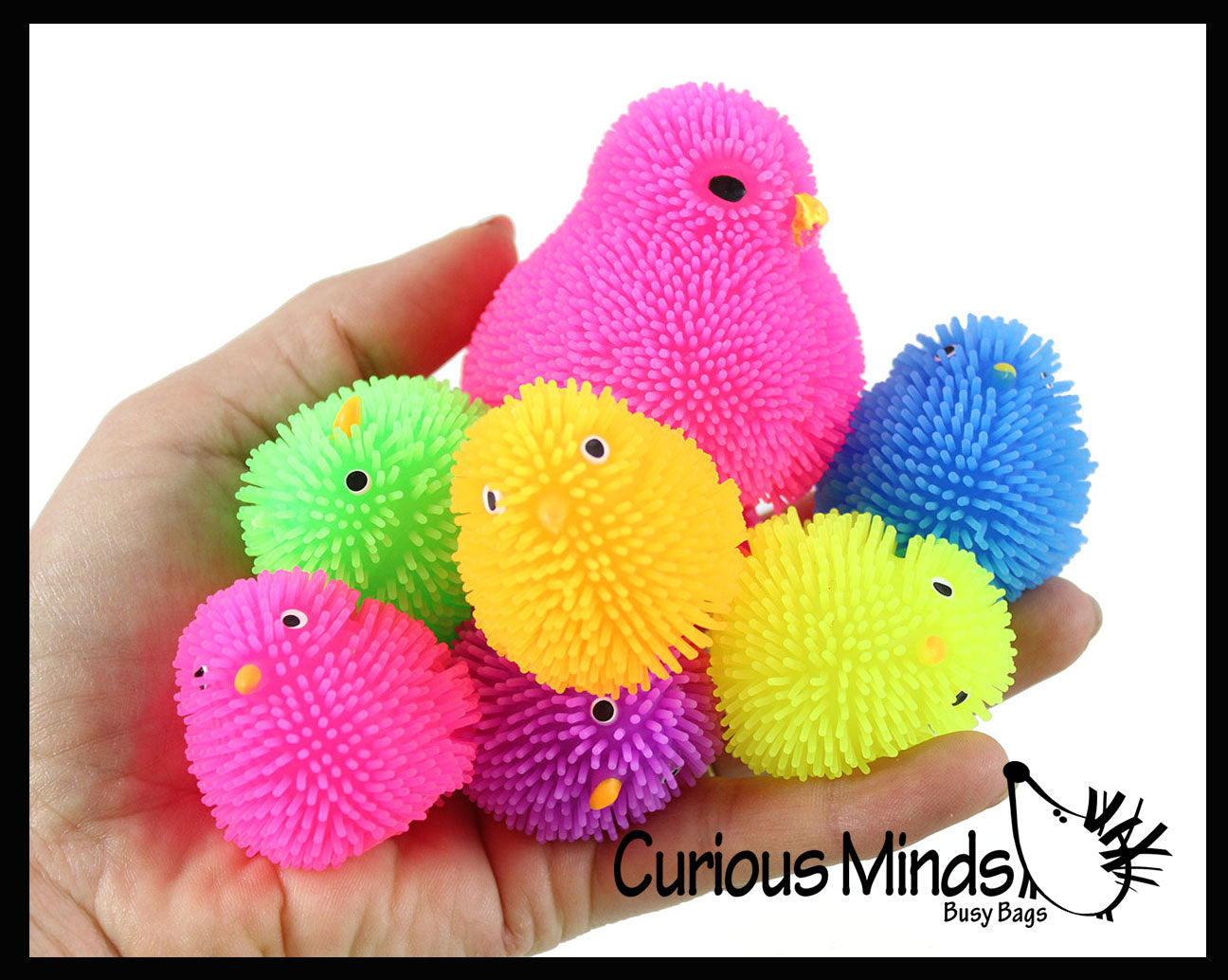 Chicken Family - 1 Hen and 6 Baby Puffer Chicks - Small Novelty Toy - Party Favors - Easter Gift