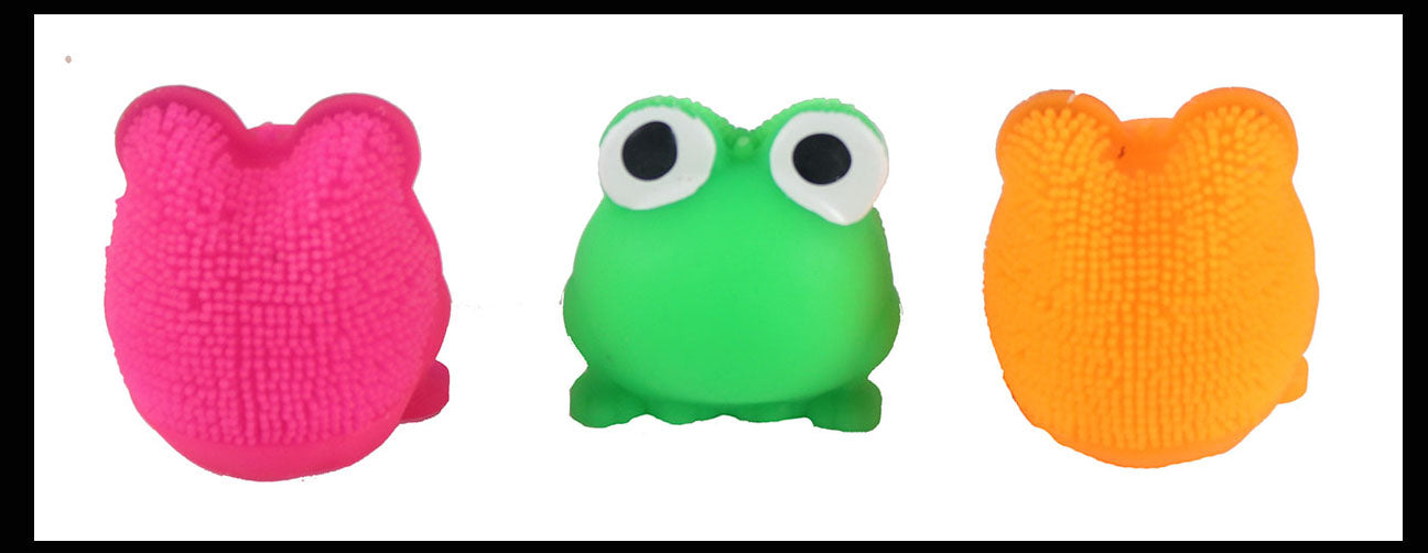 3 Mini Puffer Frogs - Small Novelty Toy - Party Favors - Air Filled Sensory Fidget Toys - Cute Tiny Fidget Toys - Adorable (Random Colors)