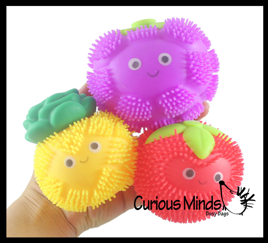 Puffer Fruit Smaller Air- Filled Squeeze Stress Balls with Faces  -  Sensory, Stress, Fidget Toy - Pineapple, Strawberry, Orange, Watermelon, Apple, Grapes