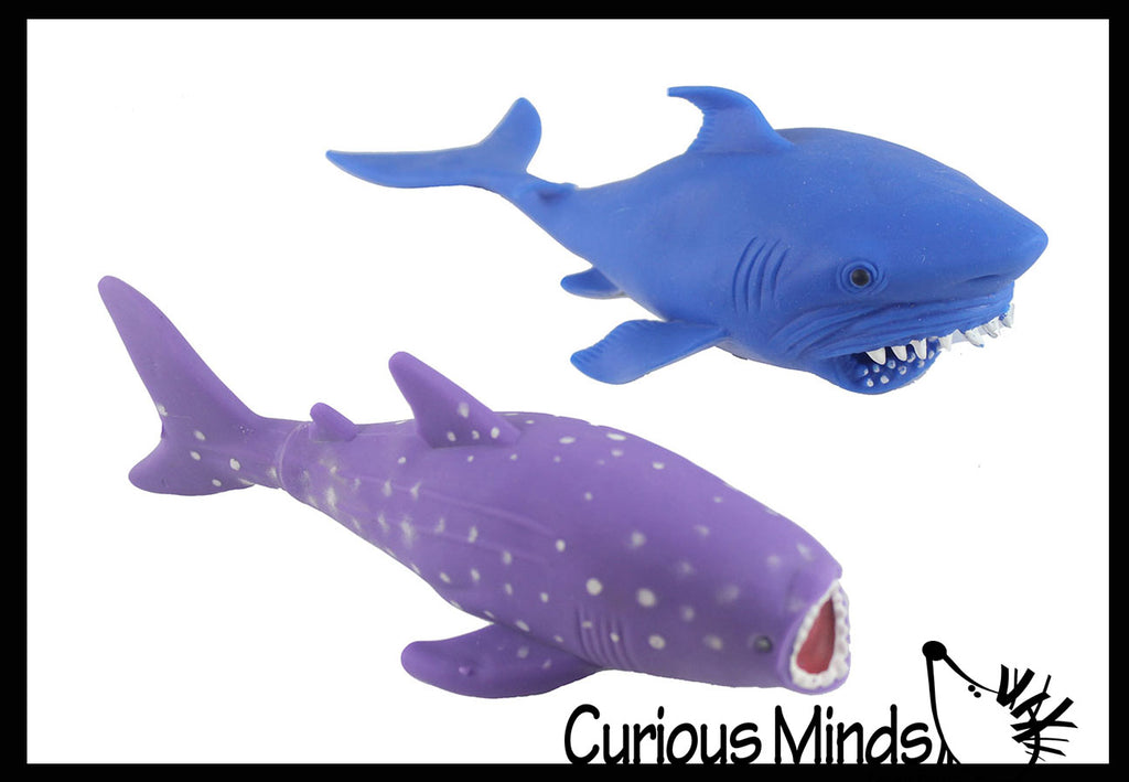 Set of 2 Shark Sand Filled Squishy Animals - Moldable Sensory, Stress, Squeeze Fidget Toy ADHD Special Needs Soothing Ocean Animal