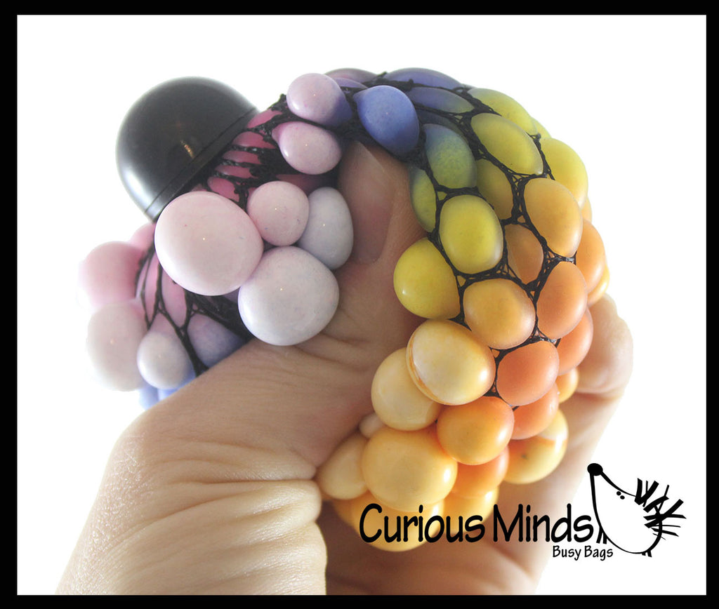 Rainbow Mesh Doh Filled Squeeze Balls - Doh - Ultra Squishy and Moldable Dough Relaxing Sensory Fidget Stress Toy
