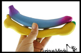Set of 2 Squishy Sand Bananas - Yellow and Colorful - Moldable Sensory, Stress, Squeeze Fidget Toy ADHD Special Needs Soothing