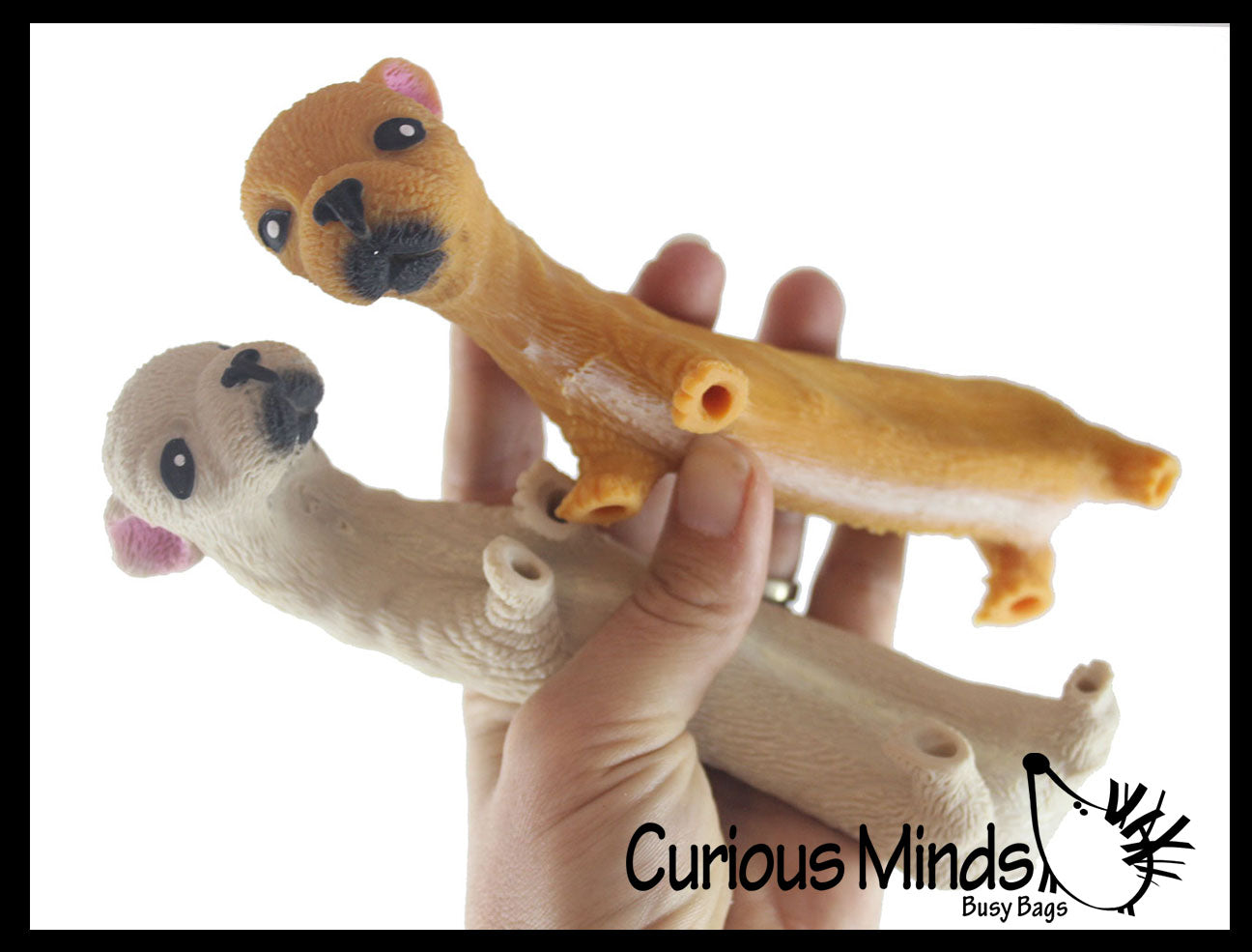 Curious Minds Busy Bags 2 Stretchy Weiner Dog Crushed Bead Sand Filled - Doggy Lover Sensory Fidget Toy Weighted (Random Colors)
