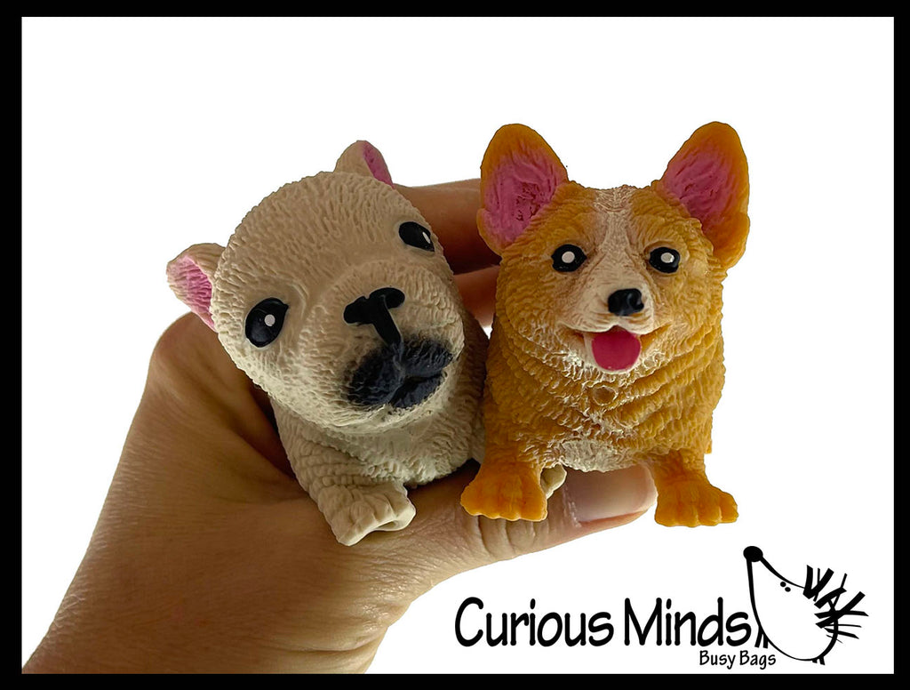 Set of 2 Different Breed Stretchy Dogs - Corgi and Bulldog -  Crushed Bead Sand Filled - Doggy Lover Sensory Fidget Toy Weighted