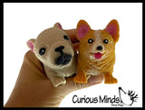 Set of 2 Different Breed Stretchy Dogs - Corgi and Bulldog -  Crushed Bead Sand Filled - Doggy Lover Sensory Fidget Toy Weighted