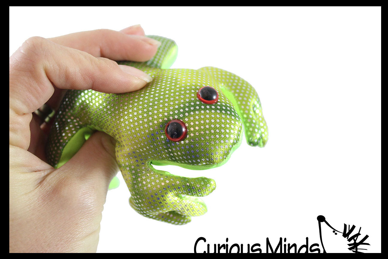 Curious Minds Busy B Set of 2 - Frog Sand Filled Animal Toy - Heavy Weighted Sandbag Animal Plush Bean Bag Toss - Shimmering Glitter Sensory