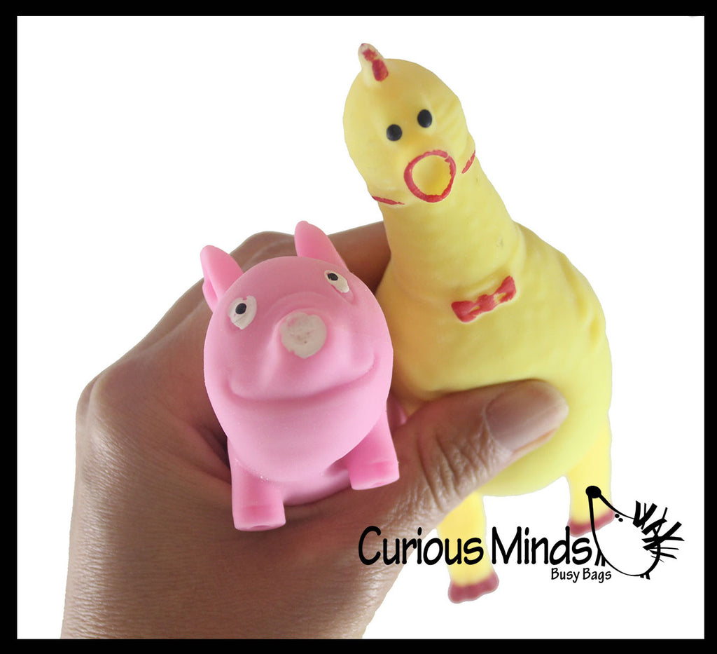 2 Sand Animals - Pig and Chicken - Sand Filled Squishy - Rubber Chicken Moldable Sensory, Stress, Squeeze Fidget Toy ADHD Special Needs Soothing