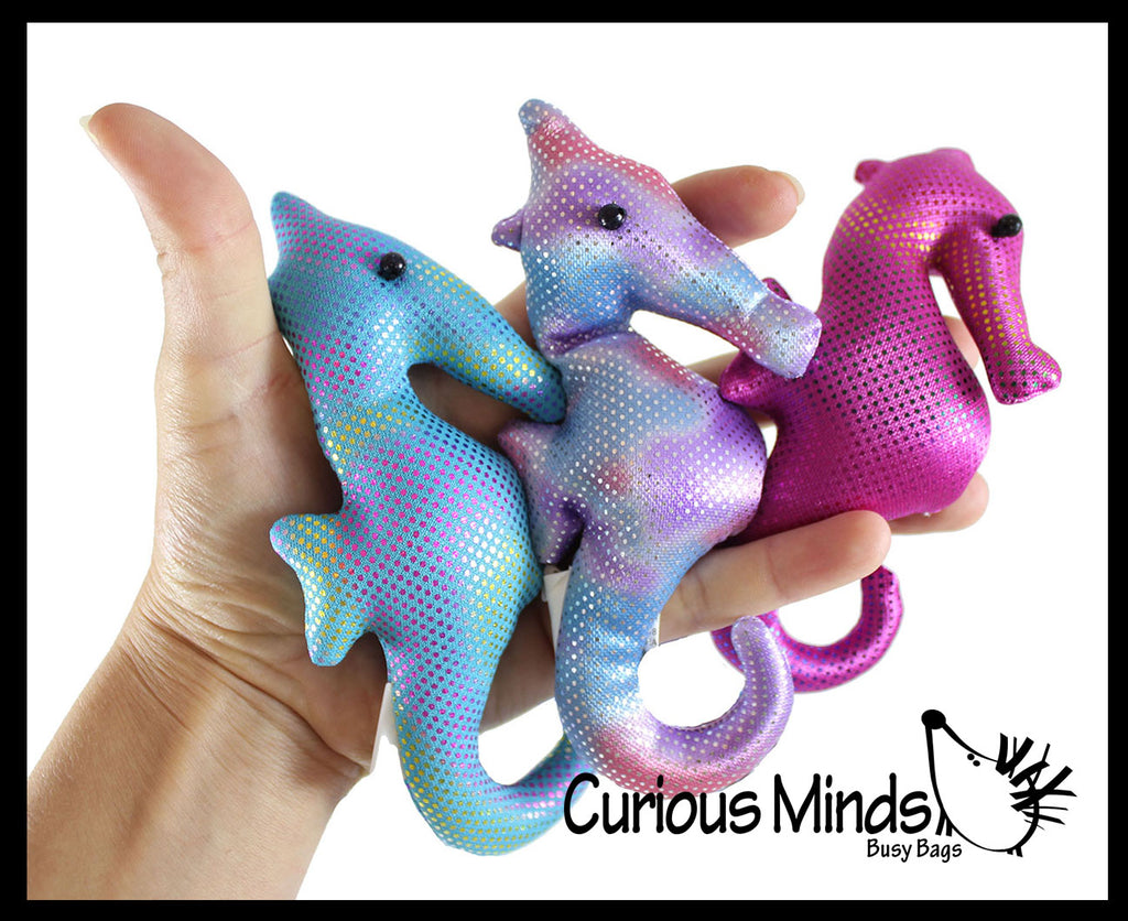 Seahorse Sand Filled Animal Toy - Heavy Weighted Sandbag Animal Plush Bean Bag Toss - Shimmering Glitter
