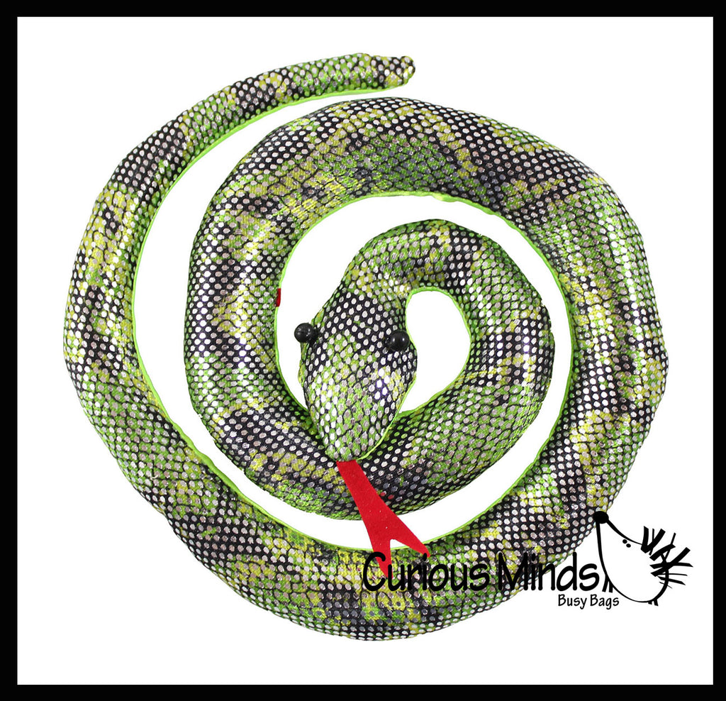Snake Coiled Sand Filled Animal Toy - Heavy Weighted Sandbag Animal Plush Bean Bag Toss - Shimmering Glitter