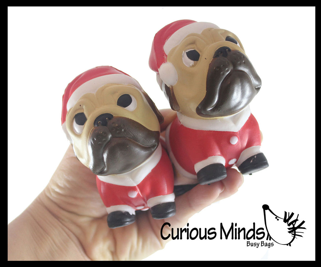 Pug Dog Santa Slow Rise Squishy Toy - Memory Foam Squish Stress Ball - Winter Christmas