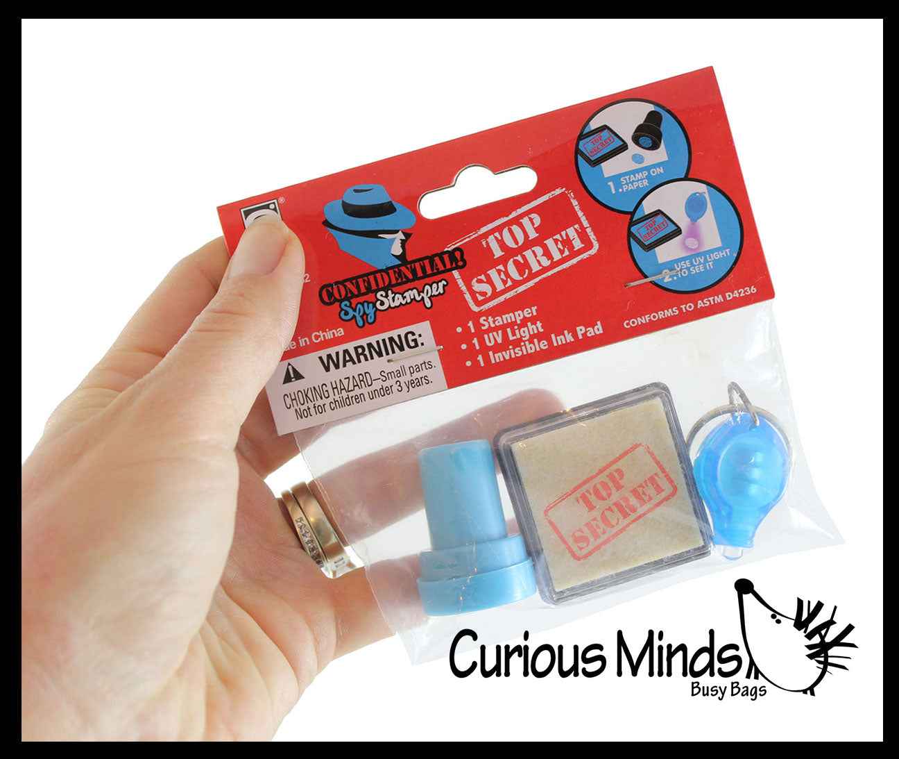 Spy Stamp Set - Secret Message Spy Marker Ink, Stamper, with Flash Light - Hidden Message Pen - Invisible Ink and UV Light