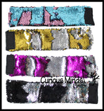 LAST CHANCE - LIMITED STOCK - - Wide Bracelet with Mermaid 2 Color Reversible Sequin Scales - Cuff Jewelry Sensory Fidget Toy
