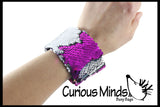 LAST CHANCE - LIMITED STOCK - - Wide Bracelet with Mermaid 2 Color Reversible Sequin Scales - Cuff Jewelry Sensory Fidget Toy