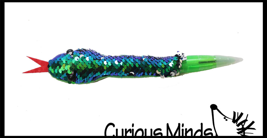 LAST CHANCE - LIMITED STOCK - Pen - Plush Snake with Mermaid 2 Color Reversible Sequin Scales -  Stuffed Sensory Fidget Toy - Office