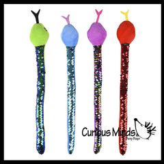 15" Plush Snake with Mermaid 2 Color Reversible Sequin Scales -  Stuffed Sensory Fidget Toy