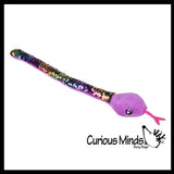 15" Plush Snake with Mermaid 2 Color Reversible Sequin Scales -  Stuffed Sensory Fidget Toy
