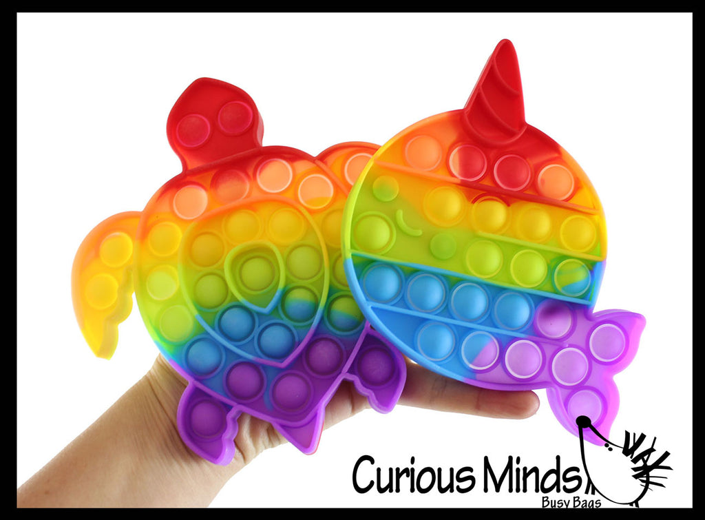 BULK - WHOLESALE - SALE -  Narwhal and Turtle Rainbow Ocean Animal Theme Bubble Pop Game - Silicone Push Poke Bubble Wrap Fidget Toy - Press Bubbles to Pop - Bubble Popper Sensory Stress Toy